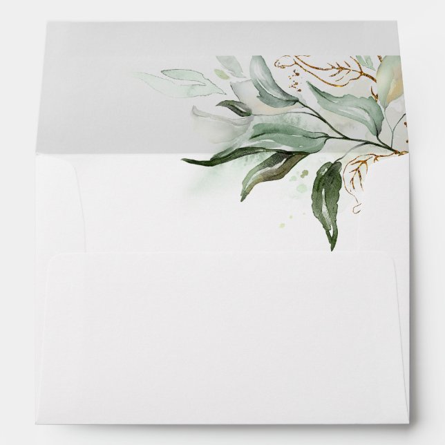 Enveloppe Eucalyptus Verdure et Feuilles d'or Delicate (Dos (Bas))