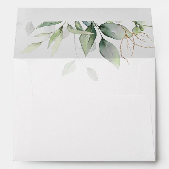 Enveloppe Eucalyptus Verdure Feuilles Dorées Élégantes (Dos (Bas))