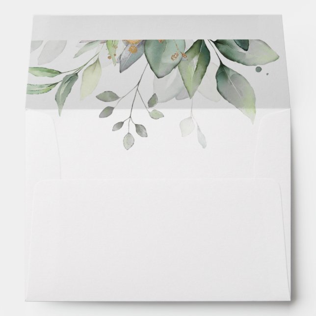 Enveloppe Eucalyptus Verdure Feuilles Dorées Élégantes (Dos (Bas))