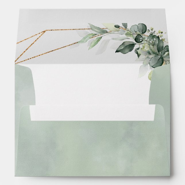 Enveloppe Eucalyptus Vert Mariage géométrique rustique (Dos (Bas))