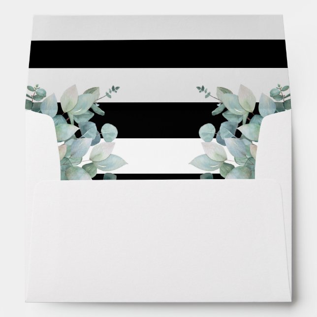 Enveloppe Eucalyptus Vert Mariage noir et blanc (Dos (Bas))