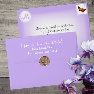 Enveloppe Fade blanche violet clair préadressée 5x7 Monogram