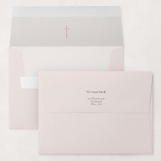 Enveloppe Faire-part de baptême Croix Religieuse Grace Blush