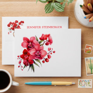 Enveloppe Faire-part de mariage à l'orchidée rouge