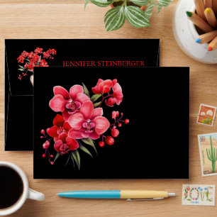 Enveloppe Faire-part de mariage à l'orchidée rouge