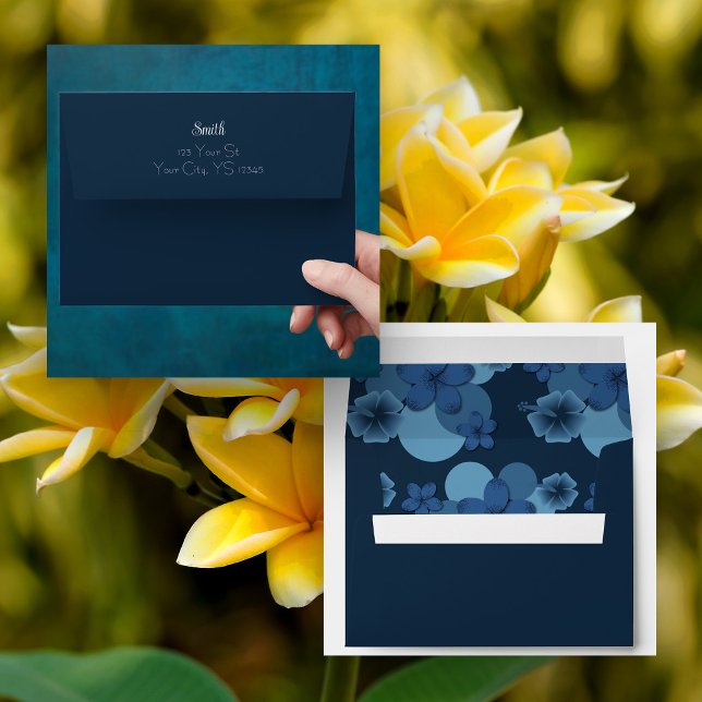 Enveloppe Faire-part de mariage à thème bleu tropical de la  (Navy Tropical Wedding Invitation Envelope)