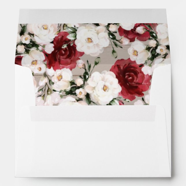 Enveloppe Faire-part de mariage Blanc Bourgogne Floral Rusti (Dos (Bas))