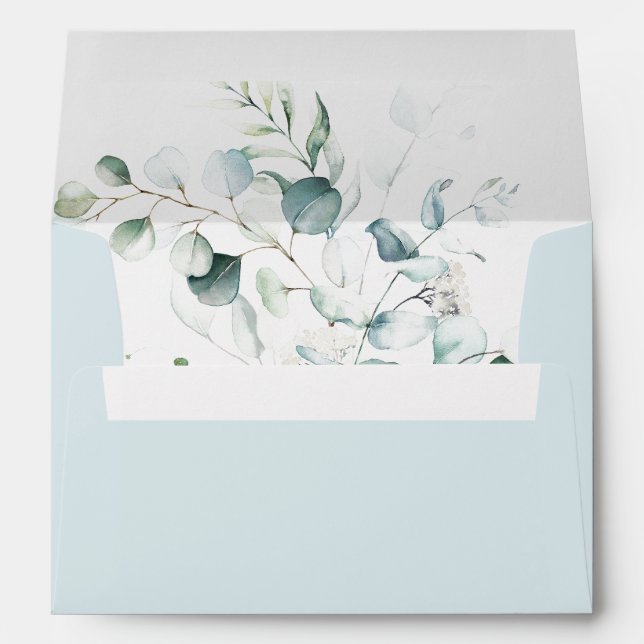 Enveloppe Faire-part de mariage bleu vert Eucalyptus (Dos (Bas))