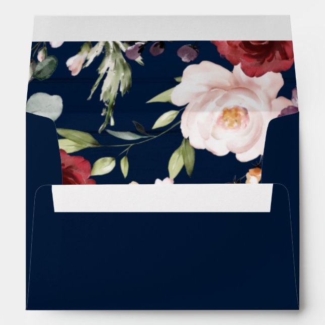 Enveloppe Faire-part de mariage Burgundy Navy Blue Floral (Dos (Bas))
