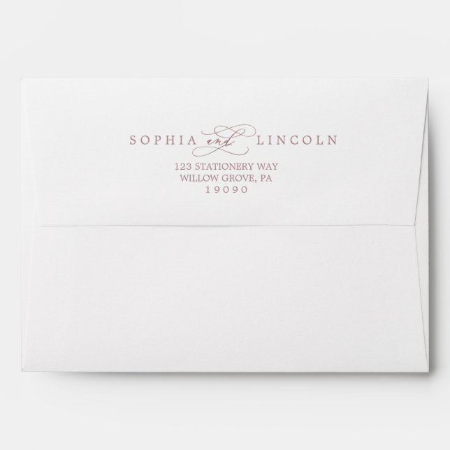 Enveloppe Faire-part de mariage de calligraphie dorée Rose r (Dos (Haut rabat))