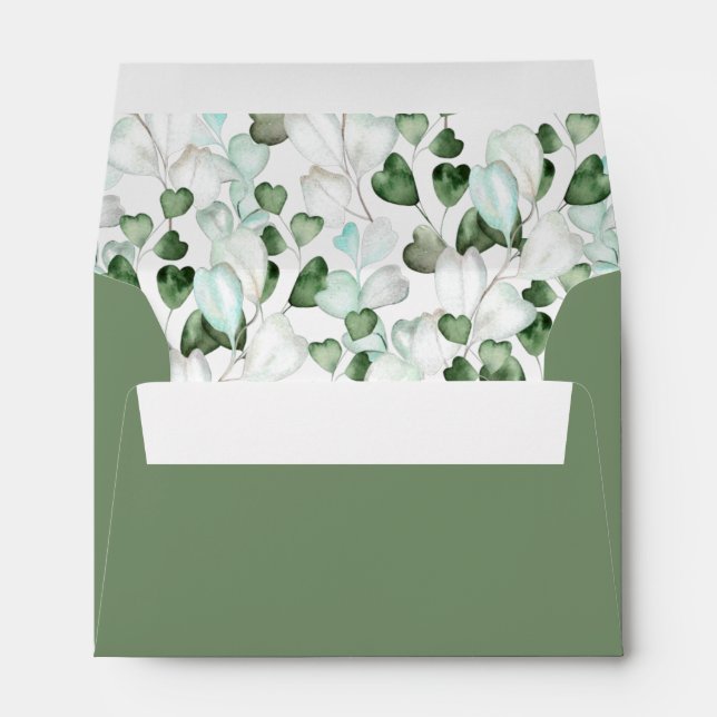 Enveloppe Faire-part de mariage de feuillage blanc vert Sage (Dos (Bas))