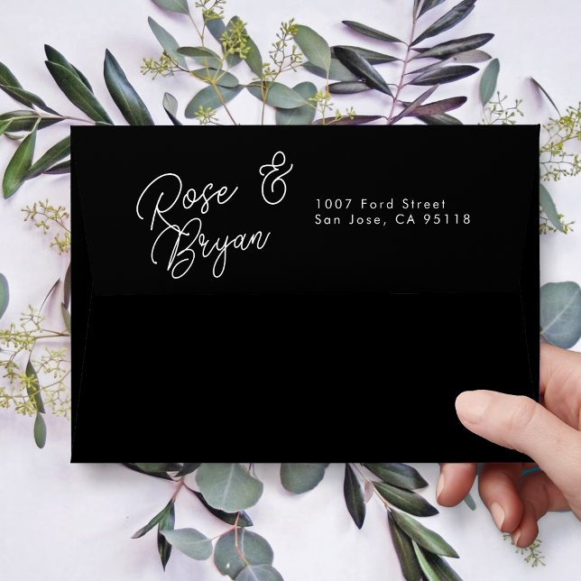Enveloppe Faire-part de mariage de script noir et blanc surd (Créateur téléchargé)