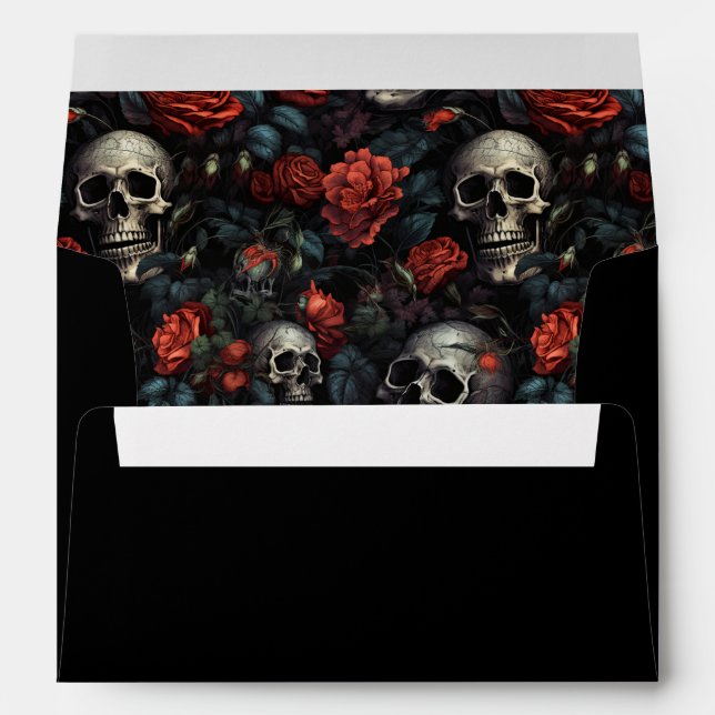 Enveloppe Faire-part de mariage d'Halloween crâne gothique (Dos (Bas))
