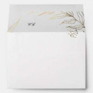 Enveloppe Faire-part de mariage d'or de fleurs noires blanch