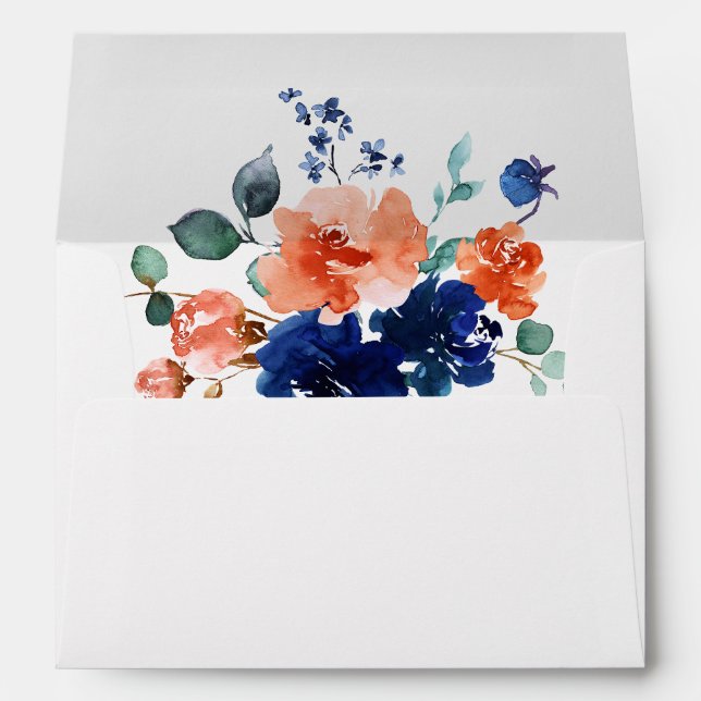 Enveloppe Faire-part de mariage élégant automnal Navy Burnt  (Dos (Bas))