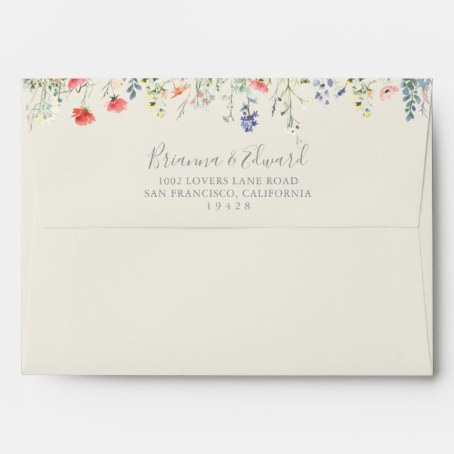 Enveloppe Faire-part de mariage Fleur sauvage multicouleur (Dos (Haut rabat))