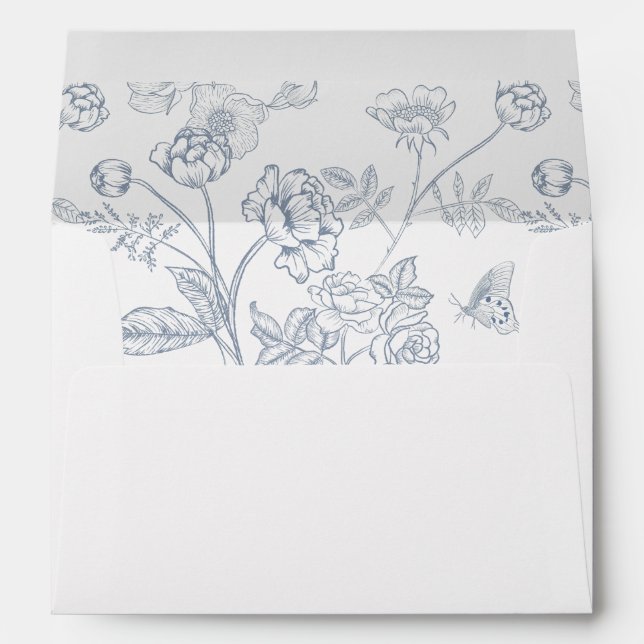 Enveloppe Faire-part de mariage floral bleu poussiéreux (Dos (Bas))