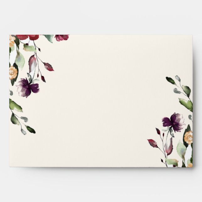 Enveloppe Faire-part de mariage Floral Bourgogne (Devant)