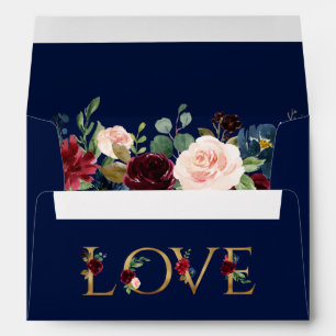Enveloppe Faire-part de mariage floral burgundy bleu amour