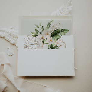 Enveloppe Faire-part de mariage floral Gold Tropical Foliage