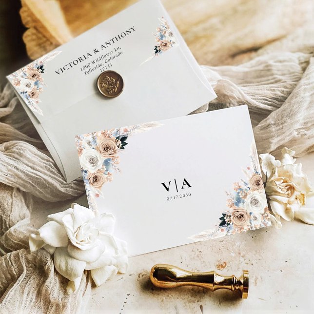 Enveloppe Faire-part de mariage Floral Ivory Et Blue Boho (Créateur téléchargé)