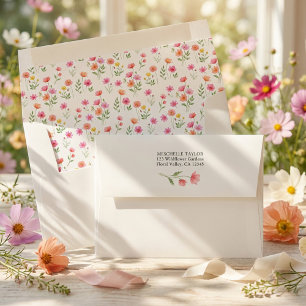 Enveloppe Faire-part de mariage floral orange rose sauvage