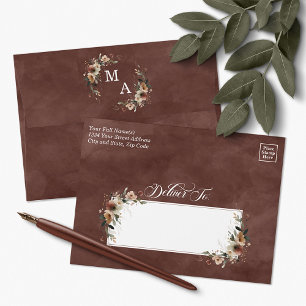 Enveloppe Faire-part de mariage floral rustique de grenat ma