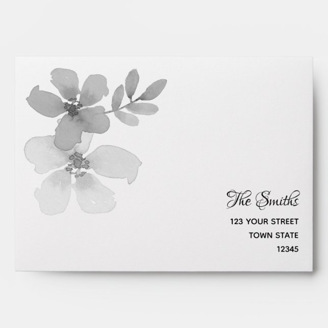 Enveloppe Faire-part de mariage floral rustique noir et blan (Devant)