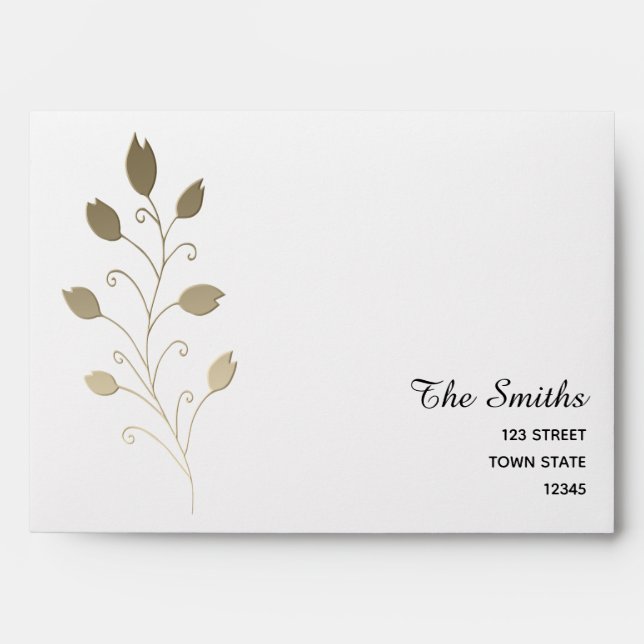 Enveloppe Faire-part de mariage floral simple Elegant Gold F (Devant)