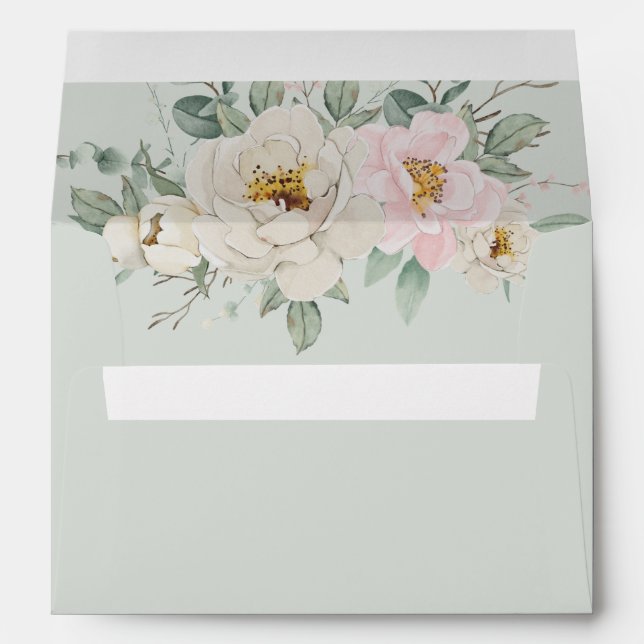 Enveloppe Faire-part de mariage floral vert élégant moderne (Dos (Bas))