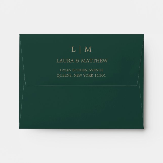 Enveloppe Faire-part de mariage Monogramme Emerald Green (Dos (Haut rabat))