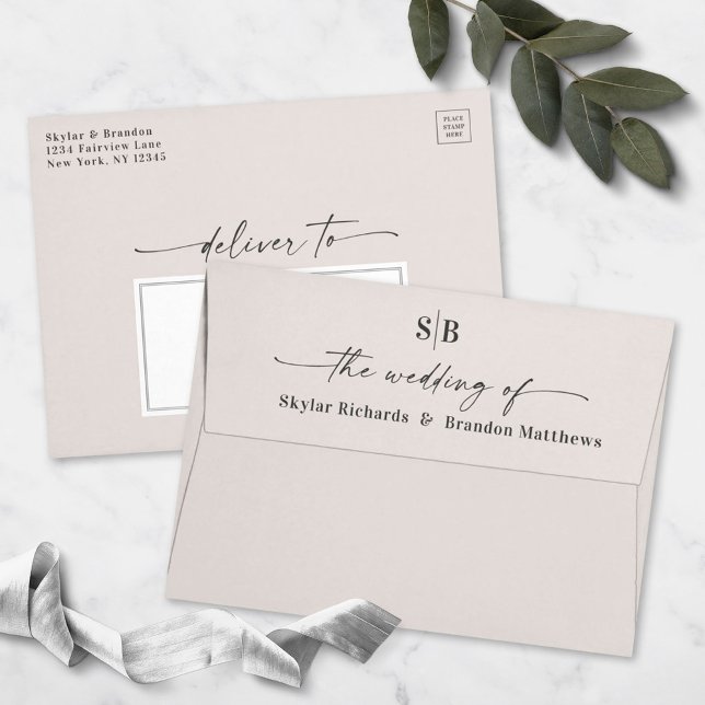 Enveloppe Faire-part de mariage Monogramme Hors Blanc A7 5x7 (Créateur téléchargé)
