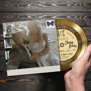 Enveloppe Faire-part de mariage photo Retro Gold Vinyl
