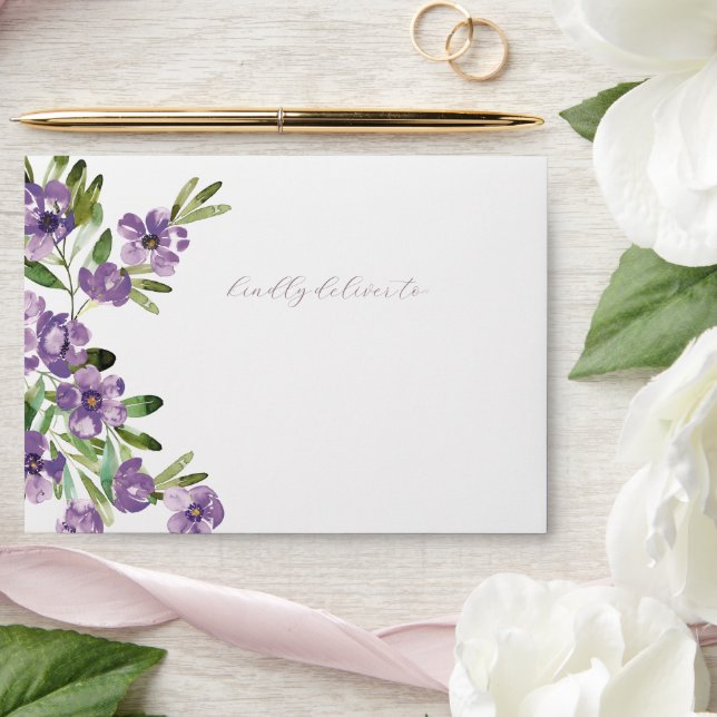 Enveloppe Faire-part de mariage pré-adressée botanique pourp (Wedding)