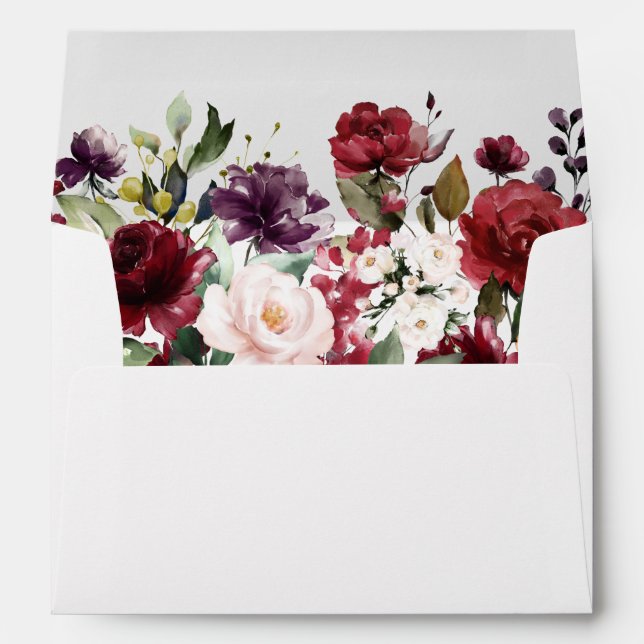 Enveloppe Faire-part de mariage rouge et pourpre floral (Dos (Bas))