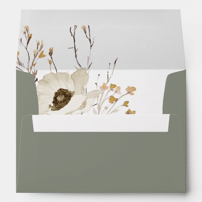 Enveloppe Faire-part de mariage vert de Fleur sauvage lunair (Dos (Bas))