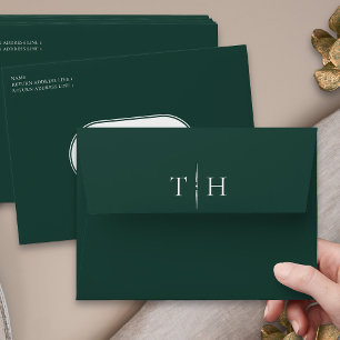 Enveloppe Faire-part de mariage vert émeraude monogramme