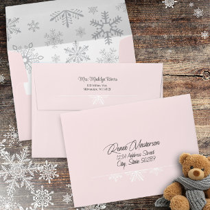 Enveloppe Faire-part de naissance hiver Rose flocon de neige