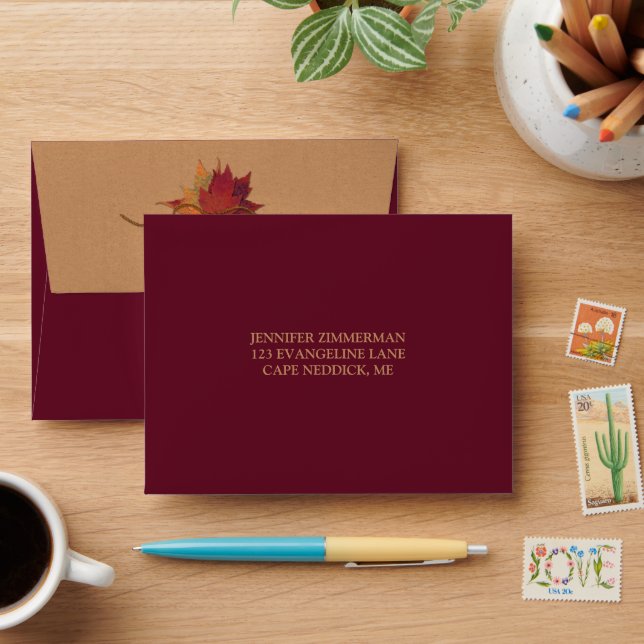 Enveloppe Fall in Love, Automne quitte mariage RSVP (lg.) (Desk)