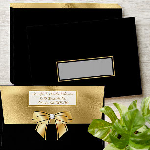 Enveloppe Fancy Formal Black & Gold avec Invitation Bow