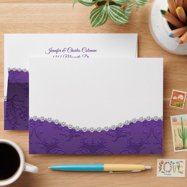 Enveloppe Fancy Purple Damask et Diamonds (Desk)