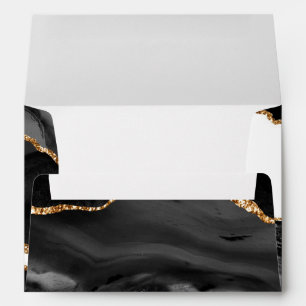 Enveloppe Fausse Agate Marbrée Noir Pierre Élégante Luxe Or