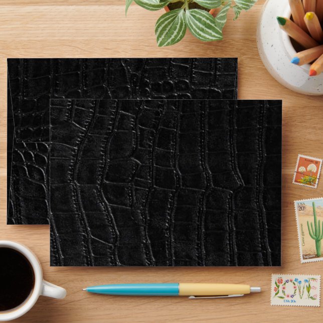 Enveloppe Faux Black Alligator Crocodile Cuir Imprimer (Desk)