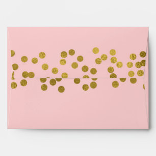 Enveloppe Faux confettis en forme de points rose et or métal