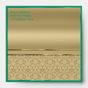 Enveloppe Faux Emerald Green Gemstone Metallical Gold Damask