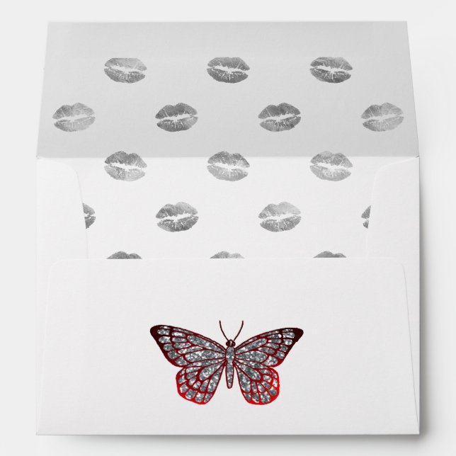 Enveloppe Faux Foil Papillon rouge et argent (Dos (Bas))