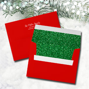Enveloppe Faux Green Parties scintillant rouge