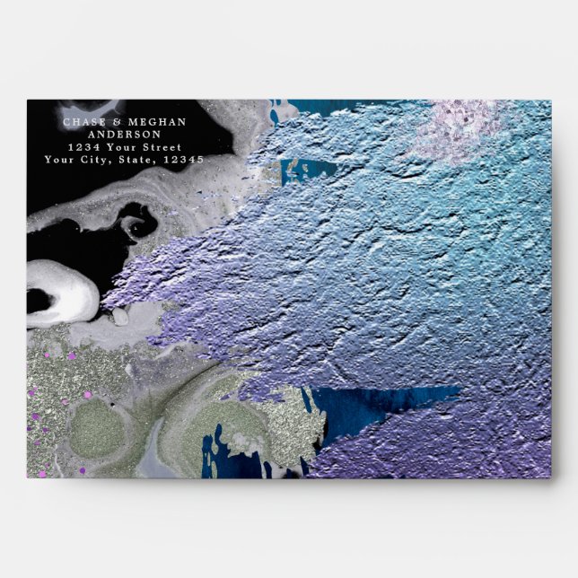 Enveloppe Faux Metallic Lilac Turquoise Flush Strokes (Devant)