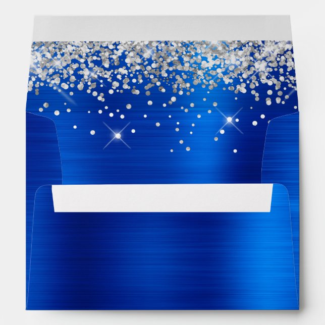 Enveloppe Faux Pailleté Argent Paillettes Feuille Royal Bleu (Dos (Bas))