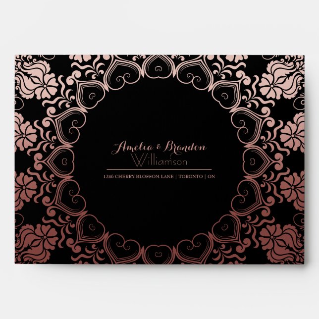 Enveloppe Faux Rose Gold Foil Mandala Frame | Mariage (Devant)